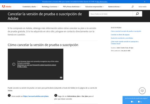 
                            3. Cancelar la inscripción o suscripción | Servicios PDF de Adobe ...