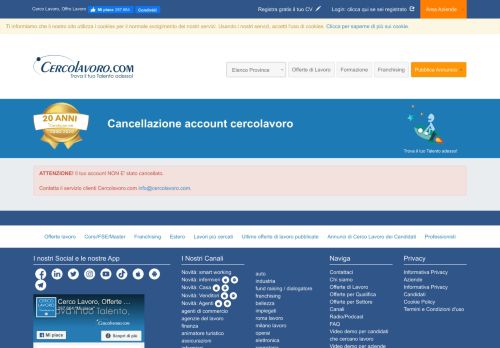 
                            9. Cancellazione account cercolavoro | cercolavoro.com