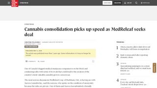 
                            12. Cannabis consolidation picks up speed as MedReleaf seeks deal ...