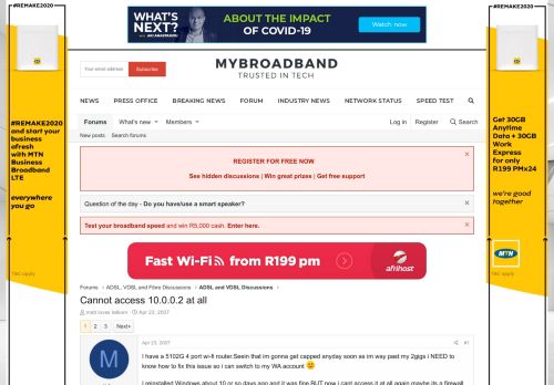 
                            8. Cannot access 10.0.0.2 at all | MyBroadband