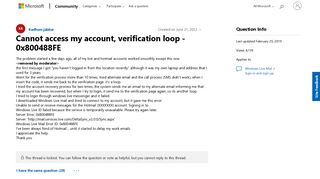 
                            3. Cannot access my account, verification loop - 0x800488FE ...