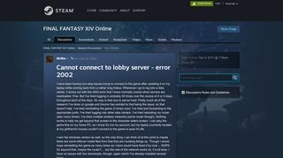 
                            2. Cannot connect to lobby server - error 2002 :: FINAL FANTASY XIV ...