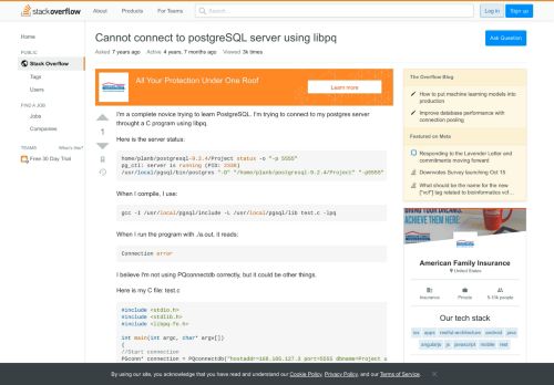 
                            13. Cannot connect to postgreSQL server using libpq - Stack Overflow