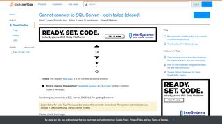 
                            10. Cannot connect to SQL Server - login failed - Stack Overflow