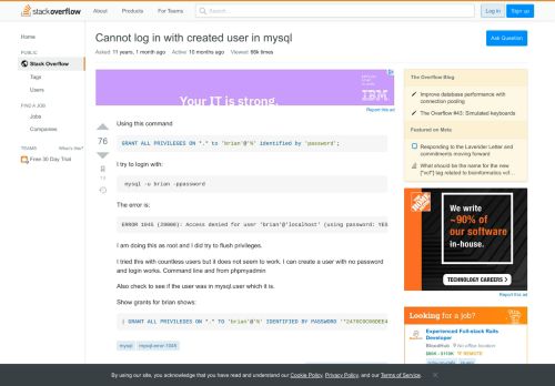 
                            1. Cannot log in with created user in mysql - Stack Overflow