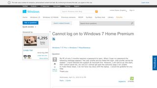 
                            2. Cannot log on to Windows 7 Home Premium - Microsoft