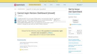 
                            1. Cannot login Horizon Dashboard [closed] - Ask OpenStack: Q&A Site ...