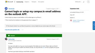 
                            5. Cannot login or setup my campus.ie email address on the outlook ...