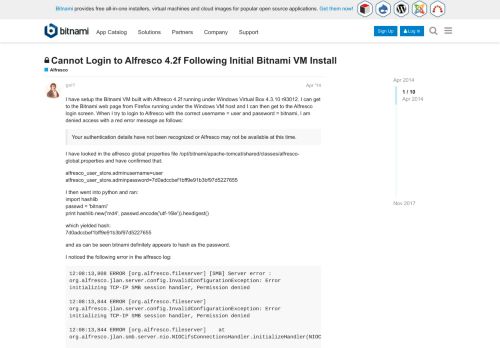 
                            10. Cannot Login to Alfresco 4.2f Following Initial Bitnami VM Install ...