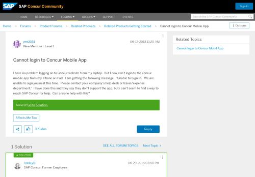 
                            2. Cannot login to Concur Mobile App - The SAP Concur Community