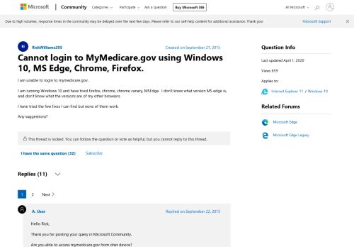 
                            9. Cannot login to MyMedicare.gov using Windows 10, MS Edge, Chrome ...