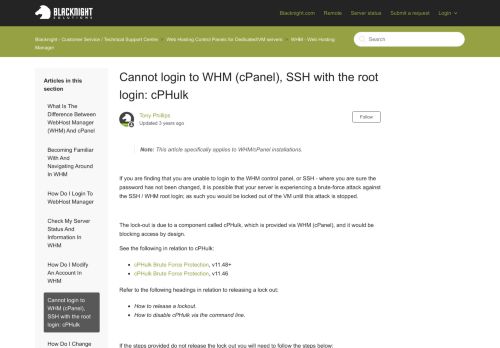
                            7. Cannot login to WHM (cPanel), SSH with the root login: cPHulk ...