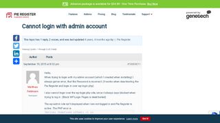 
                            3. Cannot login with admin account - Pie Register