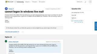 
                            1. cannot logon in windows live mail - Microsoft Community