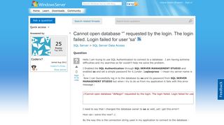 
                            4. Cannot open database “” requested by the login. The login failed ...