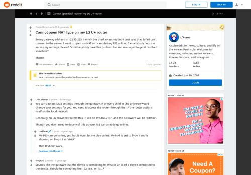 
                            7. Cannot open NAT type on my LG U+ router : korea - Reddit