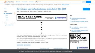 
                            8. Cannot open user default database. Login failed. SQL 2005 - Stack ...