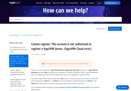 
                            8. Cannot register: This account is not authorized to register a VyprVPN ...