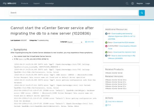 
                            8. Cannot start the vCenter Server service after migrating the db to a ...