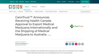 
                            8. CannTrust™ Announces Receiving Health Canada Approval to ...