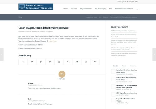 
                            12. Canon imageRUNNER default system password – BRIAN MORRIS ...