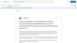 
                            4. Can't access AdSense - You're signed into your Google Account but ...