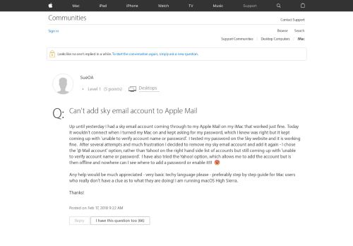 
                            10. Can't add sky email account to Apple Mail - Apple Community