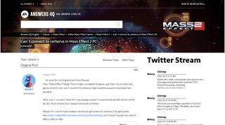 
                            7. Can`t connect to cerberus in Mass Effect 2 PC - EA Answers HQ