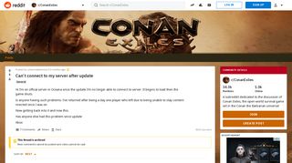 
                            2. Can't connect to my server after update : ConanExiles - Reddit