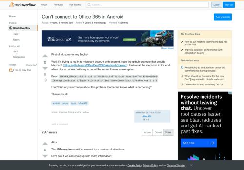 
                            11. Can't connect to Office 365 in Android - Stack Overflow