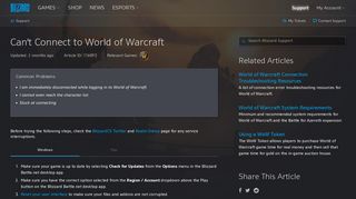 
                            2. Can't Connect to World of Warcraft - Blizzard Support