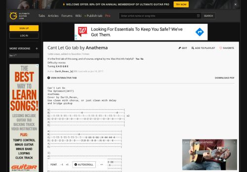 
                            9. CANT LET GO TAB by Anathema @ Ultimate-Guitar.Com