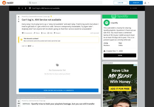 
                            8. Can't log in, 404 Service not available : spotify - Reddit