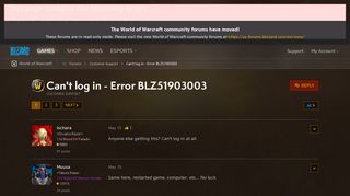 
                            2. Can't log in - Error BLZ51903003 - World of Warcraft Forums ...