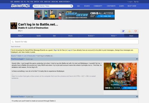 
                            11. Can't log in to Battle.net... - Diablo II: Lord of Destruction Message ...