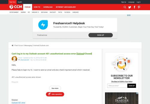 
                            9. Can't log in to my Outlook account 401 unauthorized access error ...