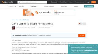 
                            11. Can't Log In To Skype For Business - Office 365 - Spiceworks Community