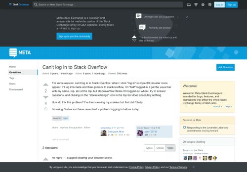 
                            3. Can't log in to Stack Overflow - Meta Stack Exchange