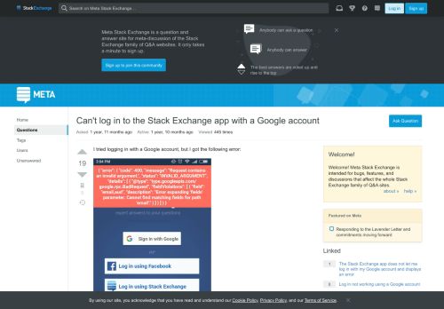 
                            13. Can't log in to the Stack Exchange app with a Google account ...