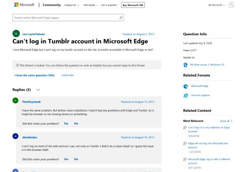 
                            12. Can't log in Tumblr account in Microsoft Edge - Microsoft Community