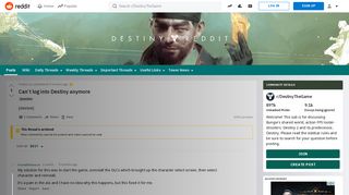 
                            1. Can't log into Destiny anymore : DestinyTheGame - Reddit