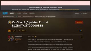 
                            5. Can't log in/update - Error # BLZBNTAGT00000BB8 - World of ...
