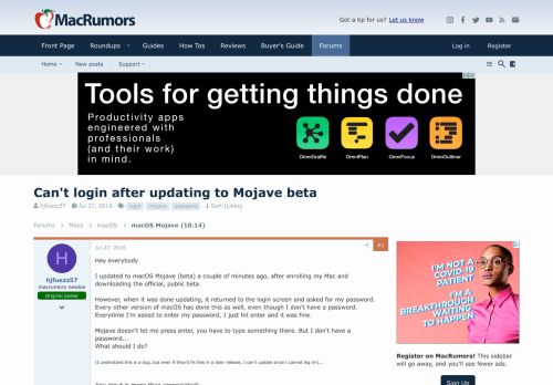 
                            6. Can't login after updating to Mojave beta | MacRumors Forums