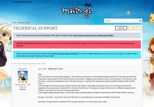 
                            2. Can't login despite entering correct PW - Mabinogi forums - Nexon