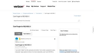 
                            12. Can't login to 192.168.1.1 - Verizon Fios Community - Verizon Forums
