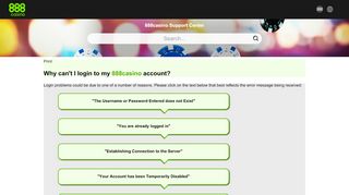 
                            12. Can't login to account | 888casino Support Center