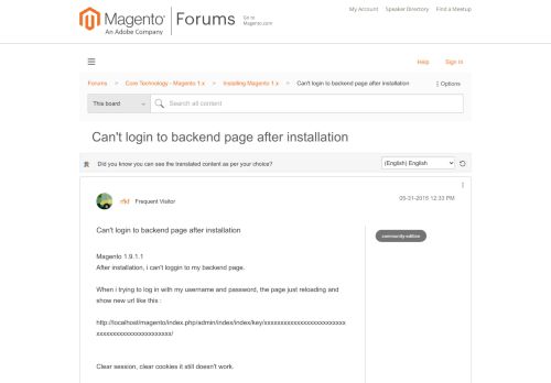 
                            5. Can't login to backend page after installation - Magento Forums