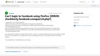 
                            13. Can't login to Facebook using FireFox [ERROR: - Microsoft Community