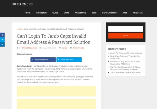 
                            4. Can't Login To Jamb Caps: Invalid Email Address & Password ...