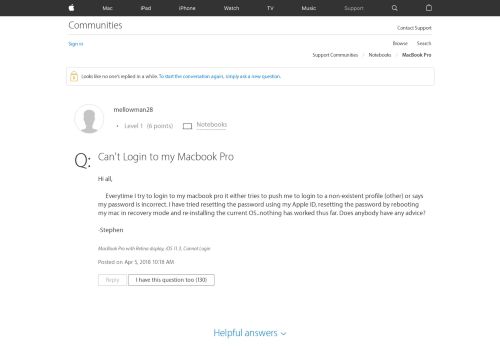 
                            3. Can't Login to my Macbook Pro - Apple Community